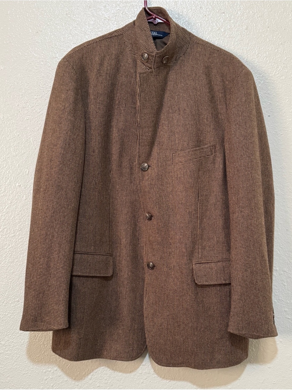 Polo Ralph Lauren Brown Wool Tweed Stand Collar M Sz.L Blazer Sport Coat Jacket